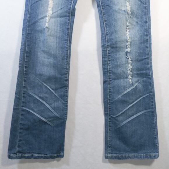 Hybrid  Blue Wash Distressed Boot Cut Y2K Jeans Size 27 - Picture 3 of 9